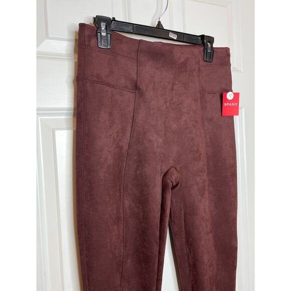 Spanx NEW Size Large Faux Suede Leggings Dark Terracotta Womens - Picture 3 of 11